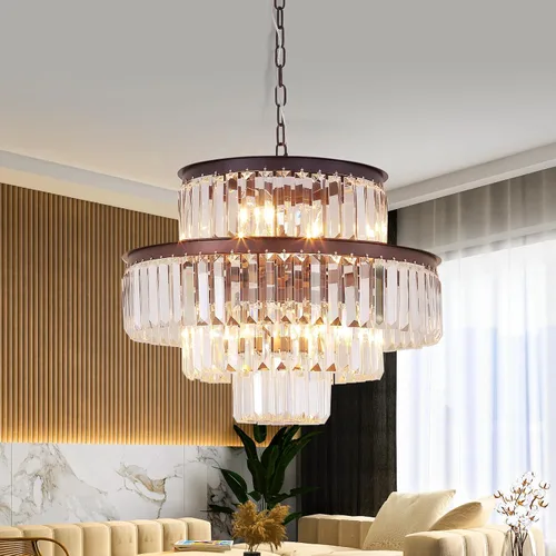 Miniatura 8 de Candelabros y luces de cristal de estilo moderno cromado redondos colgantes clásicos, lámpara colgante de techo accesorio de iluminación de 5