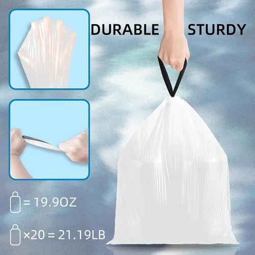 Miniatura 5 de 120 unidades de bolsas de basura pequeñas con cordón de 1.6 galones, bolsas de basura pequeñas por KSSKSS, código A ajuste 4.5-8 litros, 1.2-2