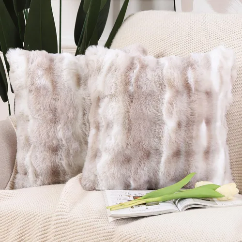 Miniatura 10 de MADIZZ Paquete de 2 fundas de almohada gruesas de felpa de lana sintética, suaves y bohemias, lujosas fundas de cojín para sofá, dormitorio, sala