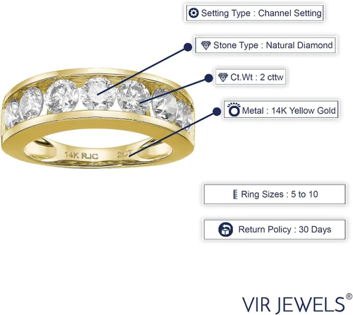 Miniatura 17 de VIR JEWELS Anillo de boda de diamante blanco de 1 cttw a 2 quilates para mujer, juego de canales de oro de 14 quilates, tamaño 4.5-10