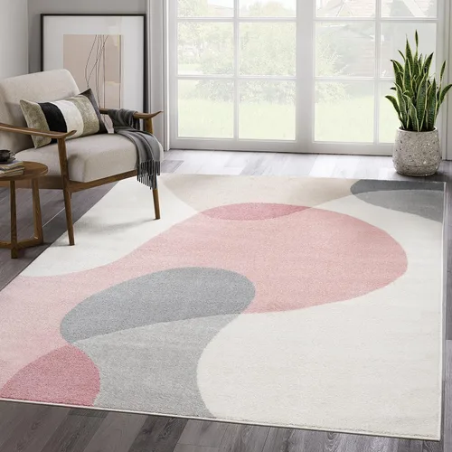 Abani Rugs - Alfombra contemporánea de mediados de siglo con círculo geométrico beige y rosa, 5 pies 3 pulgadas x 7 pies 6 pulgadas (5 x 8 pies),
