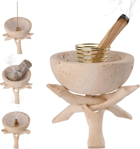 Soporte de Incienso de Mármol Natural, Quemador de Palo Santo y Salvia, Quemador de Incienso Hecho a Mano para Fumigación, Quema de Incienso y Crema
