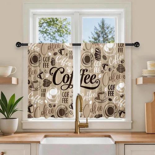 Miniatura 14 de Barn Door Printed Polyester Short Kitchen Curtains 27.5" W x 36" L, Rod Pocket Rustic Wood Door Curtains, Small Decorative Window Curtains for