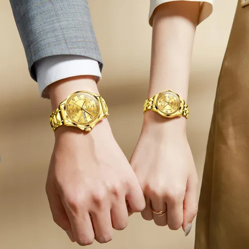 Miniatura 32 de OLEVS Reloj para parejas para él y ella, reloj analógico de cuarzo para hombres y mujeres, de acero inoxidable, impermeable, luminoso, fecha, reloj