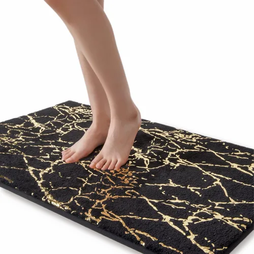 Miniatura 14 de QJHOMO Alfombra de baño de mármol, alfombras de baño blancas y doradas decorativas, antideslizante, tapete de baño super absorbente de microfibra