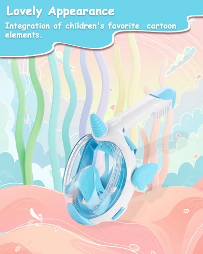Miniatura 2 de Máscara de esnórquel para niños, equipo de esnórquel de unicornio de cara completa con vista panorámica de 180°, juego de esnórquel antivaho