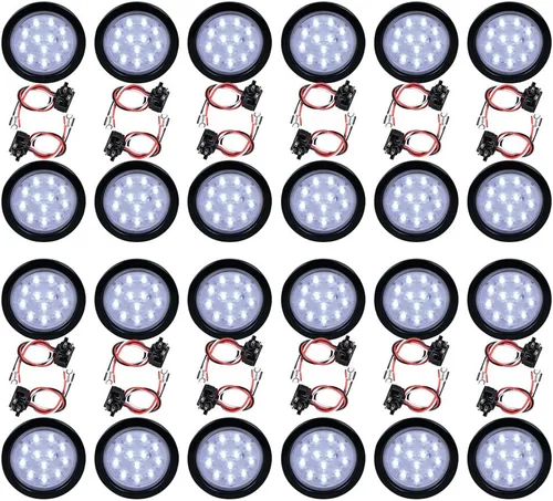 Miniatura 22 de Kit de tapones de cableado con cubierta de hule para luz trasera LED redonda de 4", 12 ledes, para RV, camioneta Luz roja - Lente transparente