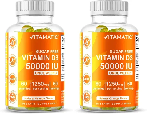 Miniatura 10 de Vitamatic Suplemento semanal de vitamina D3 sin azúcar de 50,000 UI - 60 gomitas a base de pectina Vitamina D de alta potencia para huesos, dientes