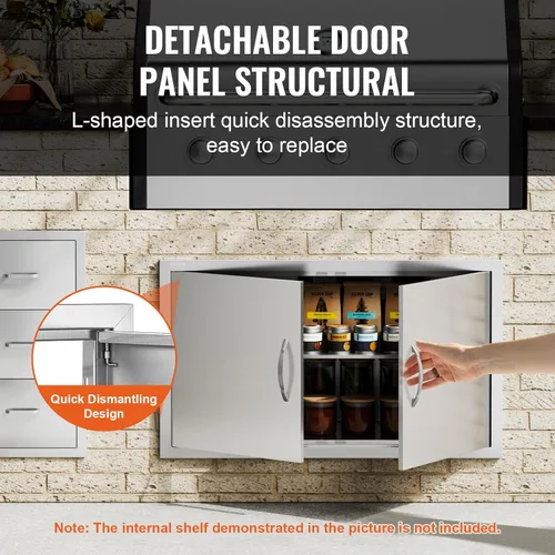 Miniatura 4 de VEVOR Puerta de acceso para barbacoa, 36 pulgadas de ancho x 21 pulgadas de alto, puerta de cocina doble para exteriores, puerta de acero inoxidable