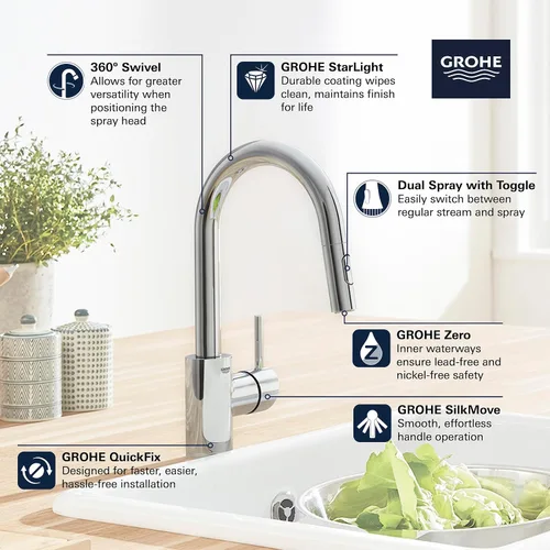 Miniatura 3 de GROHE 31479DC1 Grifo de cocina con barra desplegable Concetto con pulverizador. 1.75 GPM, Supersteel (acero inoxidable)