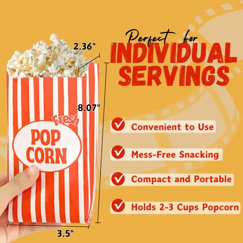 Miniatura 3 de Bolsas de palomitas de maíz EBEGEE, bolsas impermeables a la grasa para porciones individuales, 128 piezas porciones convenientes para noche