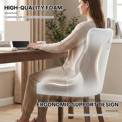 Miniatura 5 de OVENTA Juego de 4 sillas de comedor modernas tapizadas copetudas, terciopelo negro y gris y cuero con patas de madera maciza, sillas de cocina