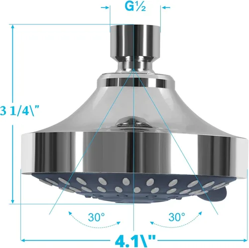 Miniatura 5 de Aisoso Cabezal de ducha fijo de alta presión con 5 ajustes con rótula giratoria de metal ajustable, experiencia de ducha relajada incluso con bajo
