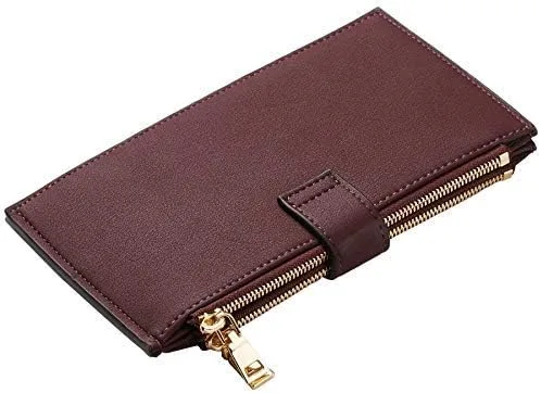Miniatura 5 de Travelambo Billetera plegable con bloqueo RFID para mujer, con bolsillo con cremallera