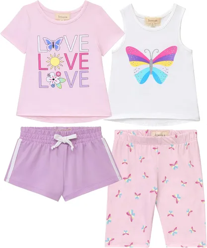 BTween Conjunto de ropa de verano de moda para niñas, 4 unidades, pantalones cortos, camiseta sin mangas y pantalones cortos de ciclista