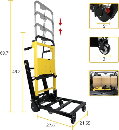 Miniatura 5 de Plataforma Eléctrica para Escaleras, Plataforma de Escalera Motorizada de Carga Pesada con 6 Ruedas Motorizadas para Logística de Muebles