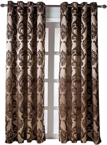 Miniatura 8 de NAPEARL - Cortinas de damasco marrón: cortinas de lujo para sala de estar, cortinas de jacquard para decoración del hogar, cortina marrón victoriana