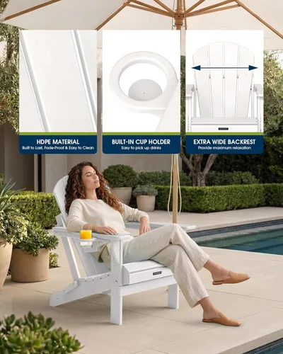 Miniatura 8 de MUCHENGHY Sillas plegables Adirondack, sillas para patio, sillas de césped, sillas de exterior, silla Adirondack de plástico, sillas para hoguera