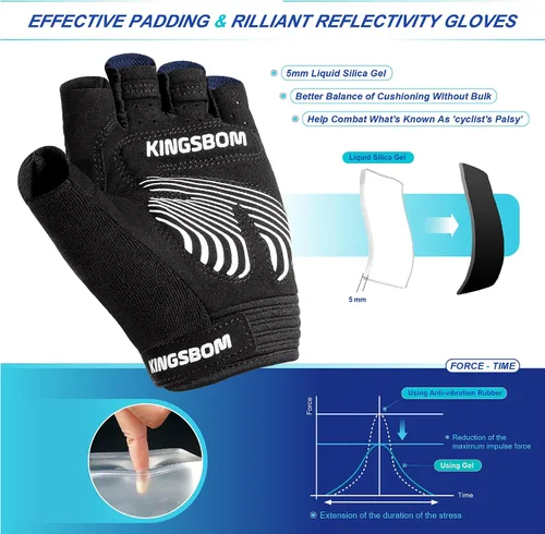 Miniatura 3 de KINGSBOM Guantes de ciclismo que absorben los golpes con almohadilla de gel de silicona ligera, transpirables y antideslizantes para hombres