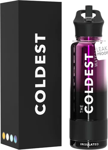 Miniatura 112 de Coldest - Botella para agua con tapa que incluye pajilla, térmica y metálica (acero inoxidable), para hombres y mujeres, color morado