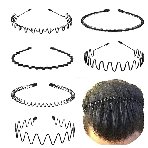 Miniatura 16 de Bandas de pelo de metal para hombres y mujeres, diademas de moda, banda de pelo ondulada negra, banda para la cabeza unisex, accesorios de cabello