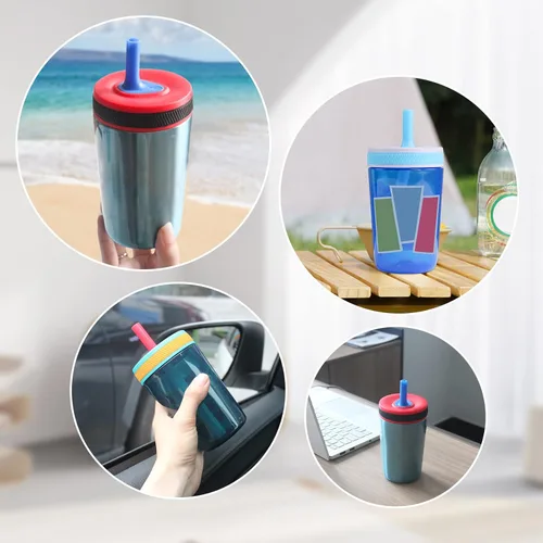 Miniatura 6 de Pajitas de repuesto compatibles con botella de agua Zak de 15 onzas, popote reutilizable con cepillo de limpieza (gris, paquete de 4)