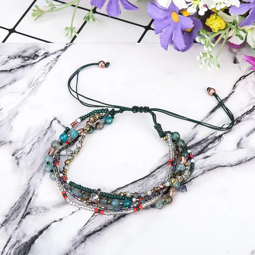 Miniatura 7 de Joya Gift Handmade Adjustable Wrap Bracelet Bohemian String Braided Beads Anklets Gifts for Women Girls