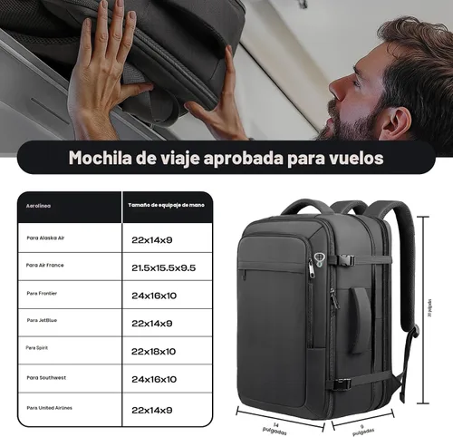 Miniatura 2 de Mochila de transporte para viajes de 1 a 10 días, mochila de viaje extra grande de 40L-50L aprobada por la TSA, bolsa expandible para laptop, bolsa