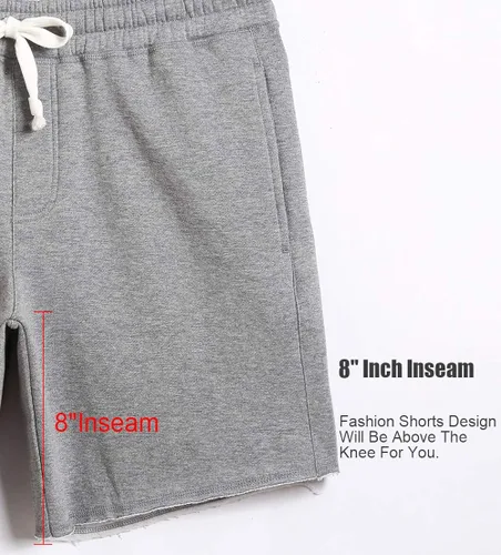 Miniatura 4 de caloleyng Pantalones cortos de algodón para hombre, 8 pulgadas de largo, estilo casual, con bolsillos, para entrenamiento, gimnasio, pantalones