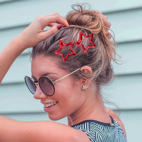 Miniatura 3 de Pinzas para el cabello con diseño de estrella de metal, color rojo, lindos pasadores pequeños Y2K, horquilla hueca antideslizante para niños
