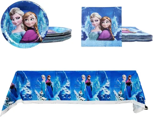 El paquete de 41 suministros de fiesta de cumpleaños de Frozen incluye 20 platos, 20 servilletas + 1 mantel para la decoración de fiesta de Frozen