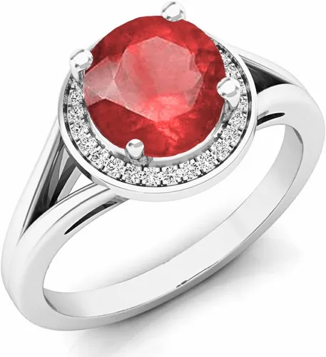Miniatura 69 de Dazzlingrock Collection Anillo de compromiso redondo de 0.276 in con halo de diamante blanco y vástago dividido para ella en oro macizo de 14