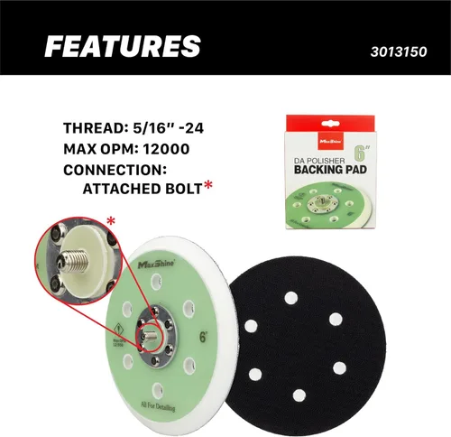 Miniatura 3 de Maxshine Placa de respaldo universal de doble acción de gancho y bucle de 6 pulgadas - Se adapta a pulidores DA con rosca de 5/16 pulgadas - Soporta