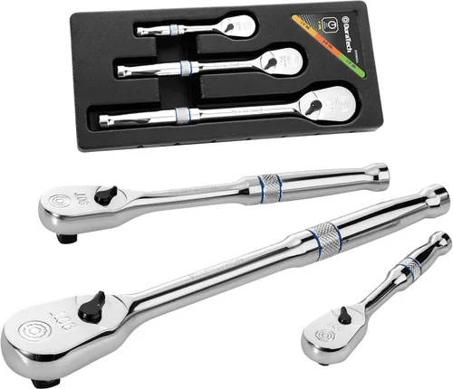 Miniatura 10 de DURATECH Juego de trinquete de 3 piezas, impulso de 1/4", 3/8", 1/2", 90 dientes, liberación rápida, mango de contorno diseñado para un mejor