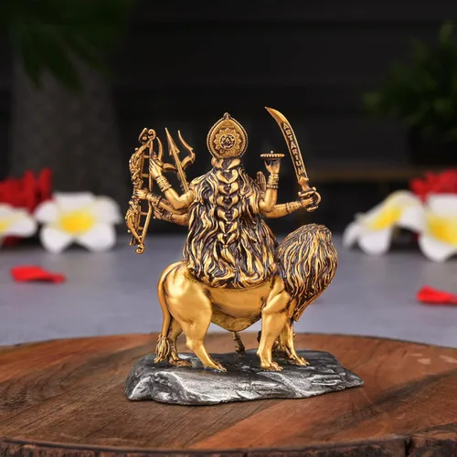 Miniatura 7 de Artarium Shri Durga MATA Idol Estatua antigua Sherawali MATA Shri Vaishno Devi Maa Durga MATA Idol para tablero de automóvil y decoración