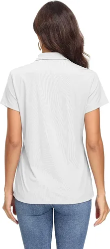 Miniatura 4 de MAGCOMSEN Polo para mujer UPF 50+, protección solar, 4 botones, casual, trabajo, secado rápido, manga corta, cuello de golf