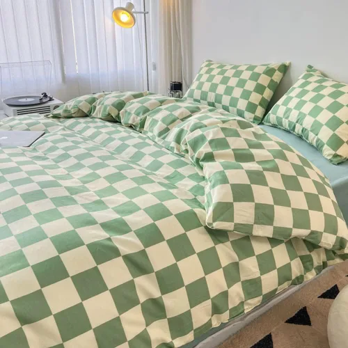 Miniatura 2 de CLOTHKNOW Juego de edredón California King con diseño a cuadros verde y blanco, 3 piezas, juego de ropa de cama con cuadrícula, edredón a cuadros