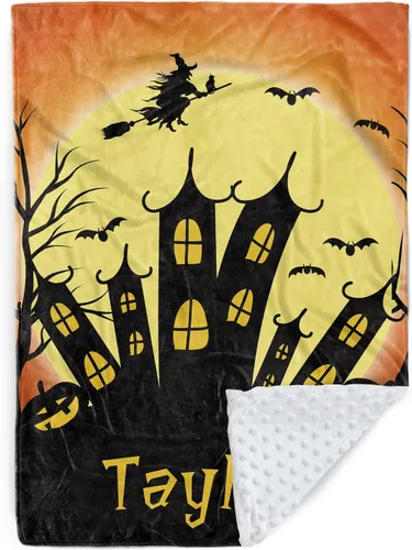 Miniatura 14 de Manta de bebé personalizada de Halloween, manta con nombre personalizado para niños pequeños, franela suave con respaldo de puntos de doble capa