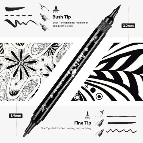 Miniatura 2 de Arrtx Paquete de 8 rotuladores de pintura negra de doble punta, marcadores de pintura acrílica grafiti negros para pintar sobre roca, papel, madera