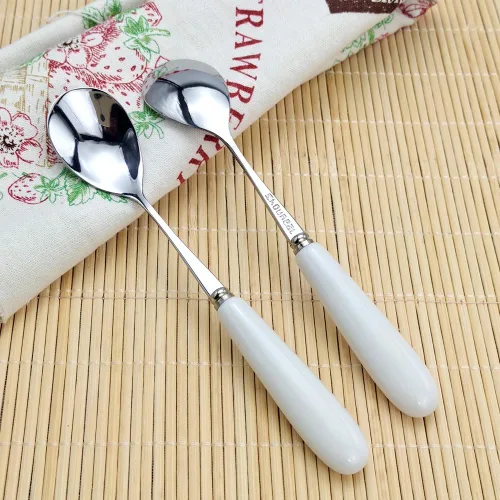 Miniatura 8 de 2 cucharaditas de acero inoxidable con mango de cerámica blanca (SUS304) de 5.5 pulgadas