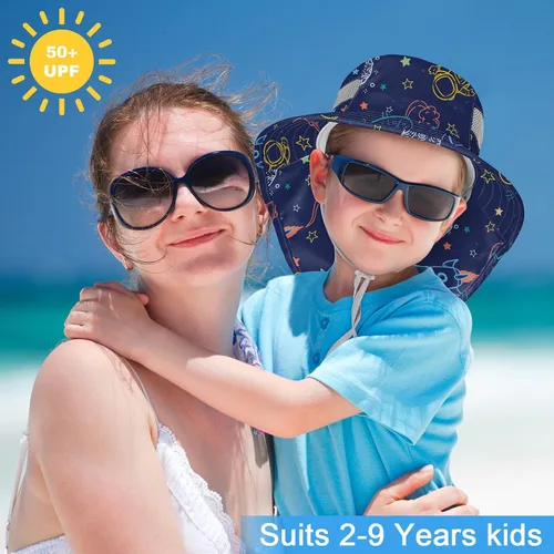 Miniatura 20 de Sombrero de sol para niños, protección UV, unicornio, verano, playa, jugar con ala ancha, solapa para el cuello para niñas y niños