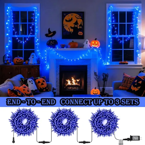 Miniatura 5 de Decute - Tira de luces de Navidad, impermeable, 300 LED, 105 pies, certificado UL con enchufe de extremo a extremo, 8 modos, guirnalda de luces