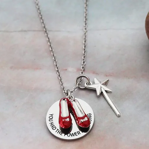 Miniatura 3 de Eilygen Regalo inspirador de mago de Oz Collar You had the Power all Along rojo rubí con colgante de pantuflas de regalo para ella, Metal