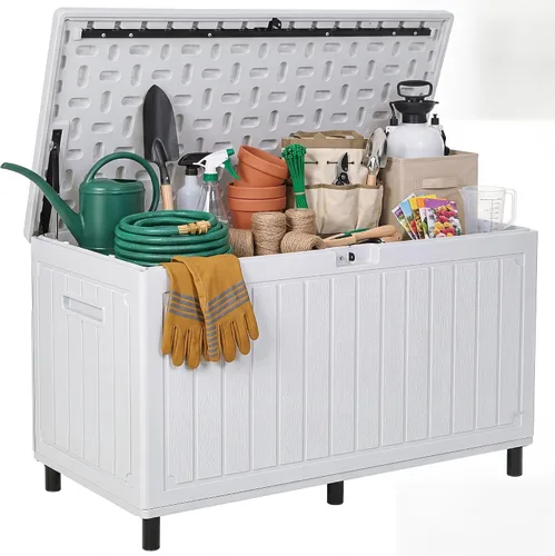 Miniatura 10 de YITAHOME Caja de cubierta para exteriores de 32 galones, caja de almacenamiento impermeable con tapa y lateral bloqueables, contenedor
