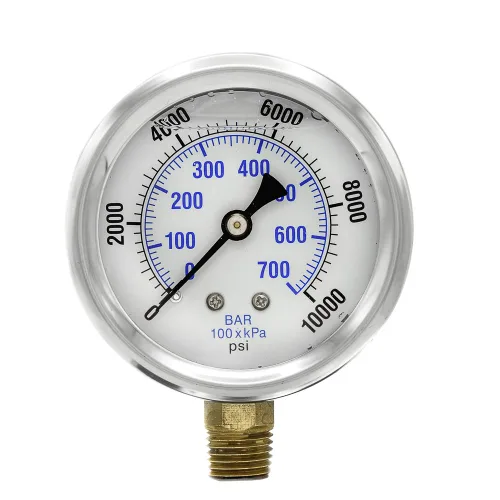 Miniatura 2 de Paquete de 5 manómetros de montaje inferior relleno de líquido con dial de 2.5 pulgadas, 0-10000 PSI, conexión NPT macho de 1/4 pulgadas, caja
