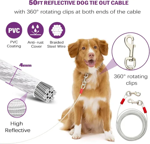 Miniatura 5 de Anclaje giratorio de 360° para perro de Cable y Estaca, Cuerda de 20 pies y Estaca a prueba de óxido para perro Pequeño, Mediano y Grande, perfecto