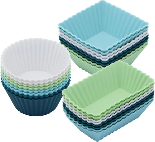 Miniatura 8 de Paquete de 24 moldes de silicona para magdalenas, moldes reutilizables para cupcakes para hornear, divisores Bento de 3 formas para lonchera