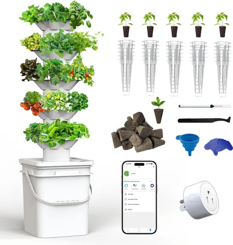 SJZX - Kit de sistema de cultivo hidropónico, torre hidropónica de 5 capas, 30 agujeros de plantación, sistema de jardinería vertical que ahorra