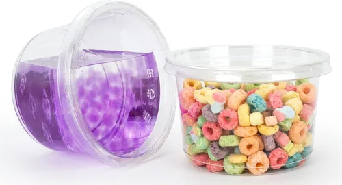 Miniatura 8 de Golden Apple, Combo de contenedor redondo de plástico PET reciclado ultra transparente de 16 onzas y tapa de cúpula - 20