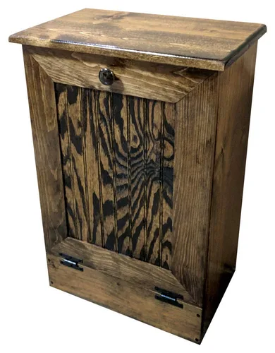 Miniatura 9 de Soporte para cubo de basura/reciclaje de basura rebatible de madera, Pino, S Sólido - Cottage White